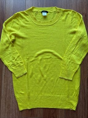J. Crew 100% Linen Sweater 3/4 Sleeve Sweater XS Bright Yellow EUC